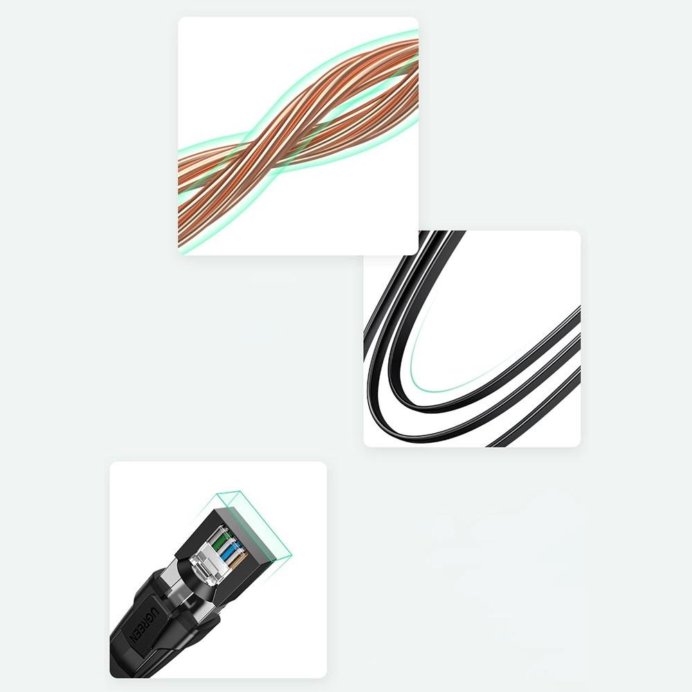Мрежов кабел UGREEN NW134 10980 Cat 8 U/FTP 1 м, плосък -  черен