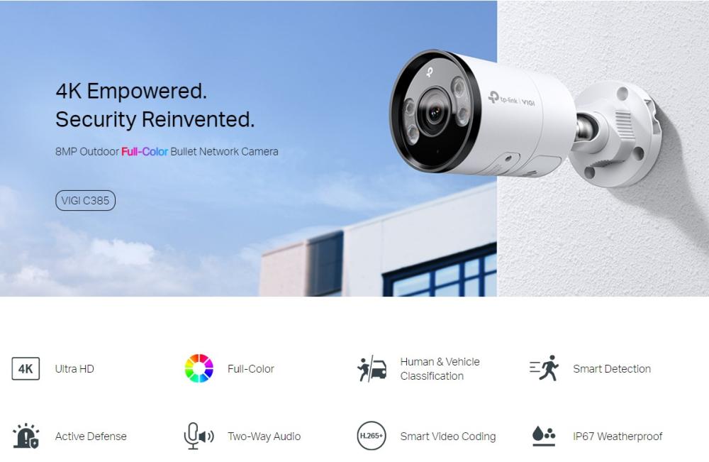 8MP външна пълноцветна булет мрежова камера TP-Link VIGI C385(4mm)