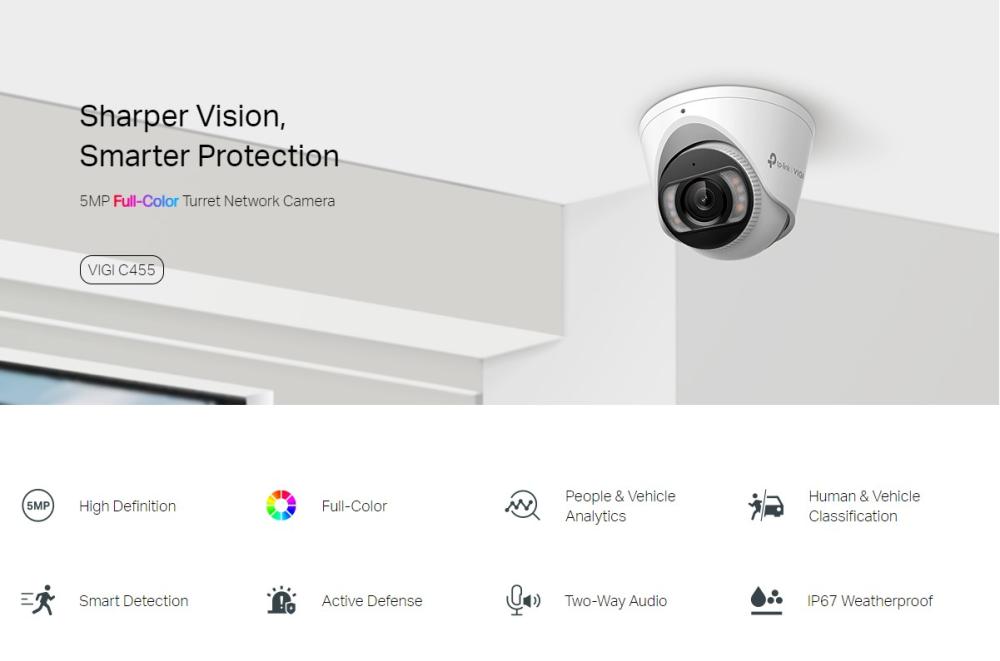 5MP пълноцветна куполна мрежова камера TP-Link VIGI C455(4mm)